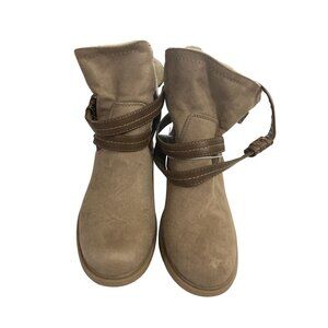 Joe Boxer Women's Size 8 Taupe Faux Suede Wedge Heel Ankle Boots shoes NWT